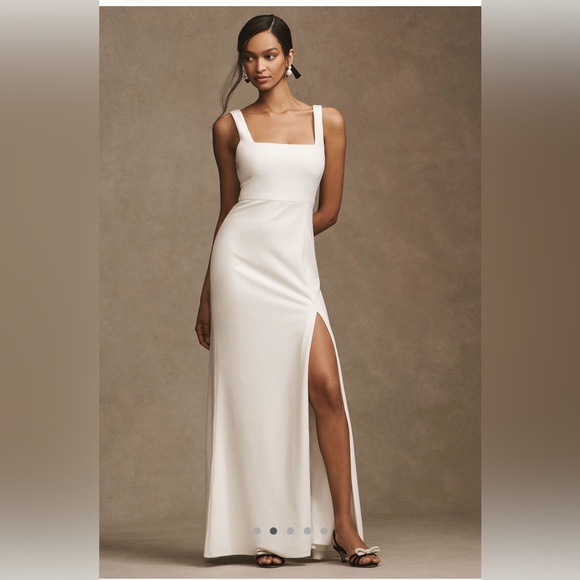 BHLDN Dresses & Skirts - Anthropology BHLDN Blake Square-Neck White Maxi Dress with High Side Slit